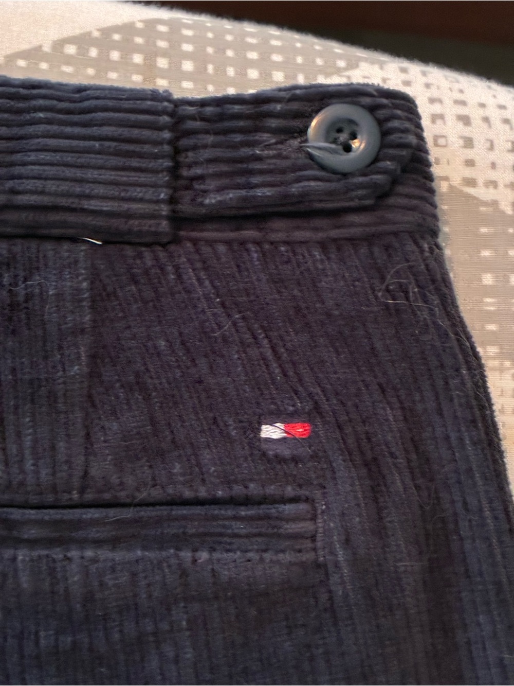 Tommy Hilfiger navy corduroy pants with Signature Flag Trim